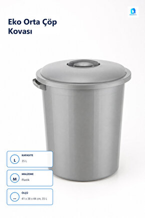 Eko Orta Çöp Kovası 35 L Plastik Banyo Çöp Kovası