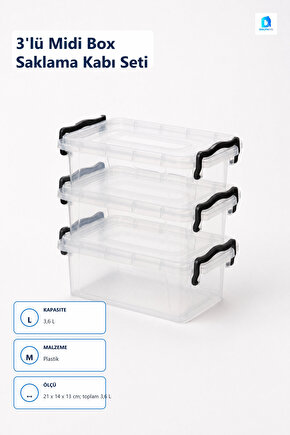 3lü Midi Box Saklama Kabı Seti 3 x 1,2 L Çok Renkli