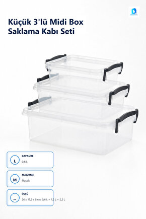 3lü Midi Box Saklama Kabı Seti 0,61,22,2 L
