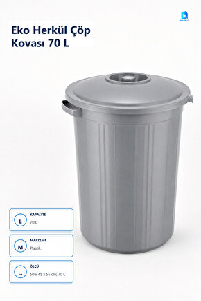 Eko Herkül Çöp Kovası 70 L Plastik Banyo Çöp Kovası