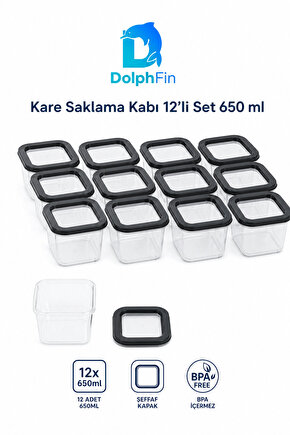 Kare Saklama Kabı 12li Set 650 ml Siyah