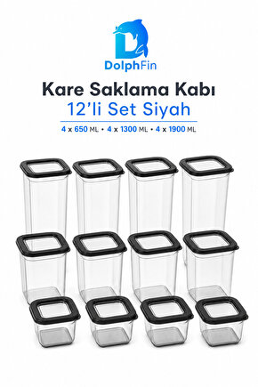 Kare Saklama Kabı 12li Set Siyah 65013001900 ML