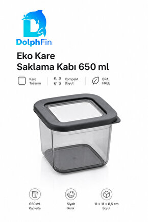 Eko Kare Saklama Kabı 650 ml Siyah 11 × 11 × 8,5 cm