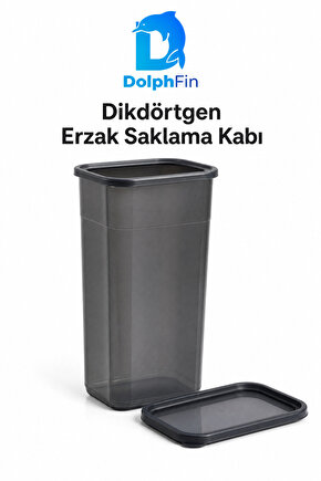 Dikdörtgen Erzak Saklama Kabı Siyah 16 × 11,5 × 28 cm