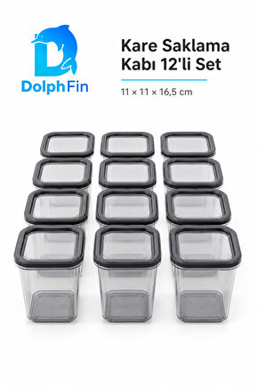 Kare Saklama Kabı 12li Set 1300 ml Siyah 11 × 11 × 16,5 cm