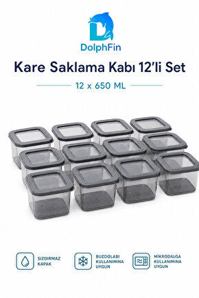 Kare Saklama Kabı 12li Set 650 ml Siyah
