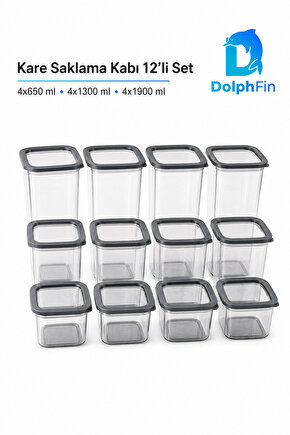 Kare Saklama Kabı 12li Set Siyah 650-1900 ml