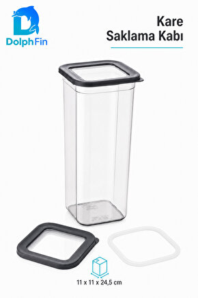 Kare Saklama Kabı 1900 ml Siyah 11 x 11 x 24,5 cm