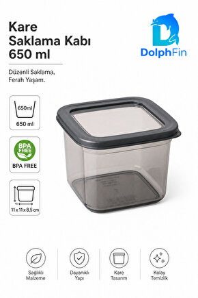 Kare Saklama Kabı 650 ml Siyah 11 × 11 × 8,5 cm