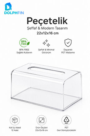 Şeffaf PET Peçetelik Kutu Mendil Kutusu Masaüstü Peçete Dispenseri 22x12x16 cm