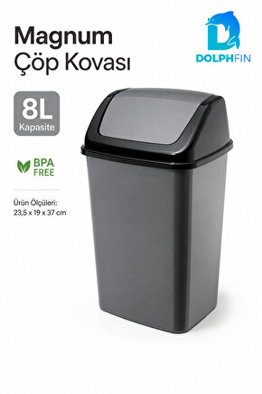 Magnum 8 Litre Sallanır Kapaklı Çöp Kovası Mutfak Banyo Ofis Antrasit