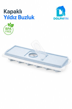 Kapaklı Yıldız Buz Kalıbı Su Doldurma Kapaklı Buzluk BPA İçermez Mavi