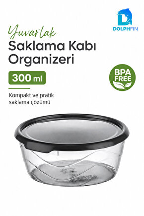 Yuvarlak Saklama Kabı 300 ml 12,5x12,5x5 cm Şeffaf Siyah Kapaklı BPA İçermez