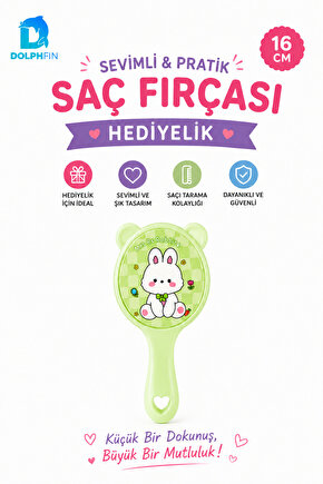 Tavşan Desenli Çocuk Saç Fırçası 16 cm Dolaşık Açıcı Tarak