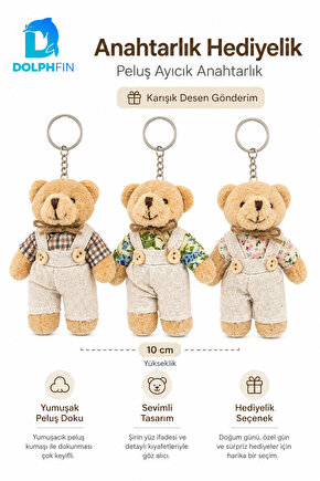 Tulumlu Peluş Ayıcık Anahtarlık 10 cm Çanta Süsü Hediyelik Karışık Desen Gönderim