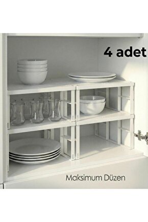 4 Adet Dolap İçi Düzenleyici Raf Tabak Bardak Rafı Metal Raf