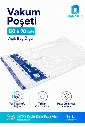Vakumlu Poşet 50x70 cm L Boy Yorgan Battaniye Hurç Giysi Saklama Torbası 1 Adet