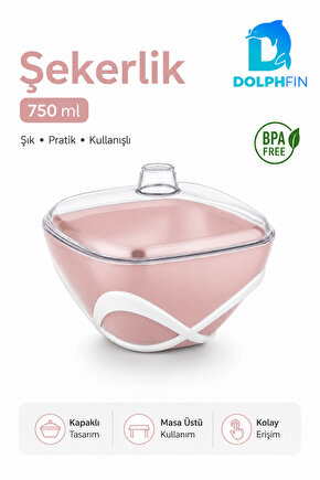 DolpFin 750 ml Kapaklı Şekerlik Siyah Beyaz Masaüstü Toz ve Küp Şeker Kabı BPA İçermez
