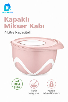 4 Litre Kapaklı Mikser Kabı BPA İçermez Sıçratma Önleyici Hamur Yoğurma Kabı