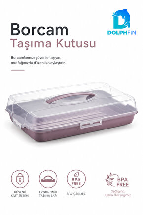Kapaklı Borcam Taşıma Kutusu Kilitli Saplı Kek Börek Pasta ve Fırın Kabı Taşıma Kabı