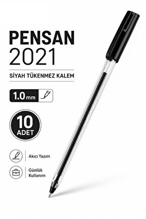 2021 Siyah Tükenmez Kalem 1.0 mm 10lu Paket