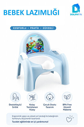 Baby Potty Bebek Lazımlığı Sırt Destekli BPA Free Mavi Tuvalet Eğitim Sandalyesi
