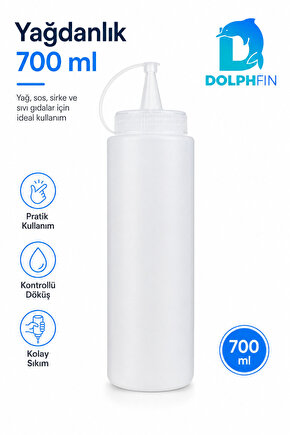 700 ml Sıkılabilir Yağdanlık İnce Uçlu Sos Şişesi Beyaz Kontrollü Akış