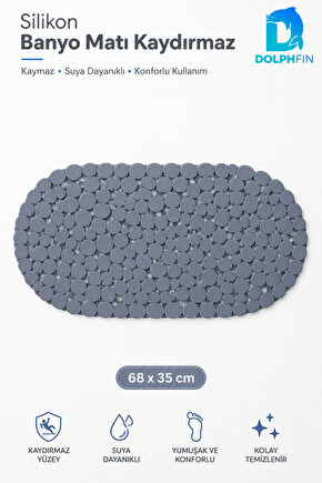 Silikon Kaydırmaz Banyo Paspası 68x35 cm Taş Desenli Gri Duş Önü Matı