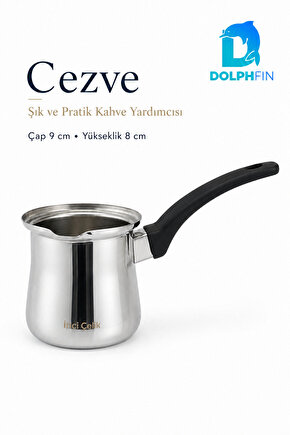 Çelik Türk Kahvesi Cezvesi 9 cm Siyah Ergonomik Saplı Kahve Pişirme Cezvesi