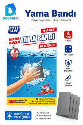 Suya Dayanıklı Yama Bandı 10x15 cm 4 Adet Güçlü Yapışkanlı Tamir Bandı