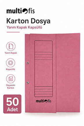 MultiOfis Yarım Kapak Kapsüllü Karton Dosya Pembe 50li Paket