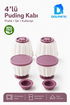 4’lü Kapaklı Puding Kabı BPA Free Mikrodalgaya Uygun Tatlı ve Muhallebi Kalıbı