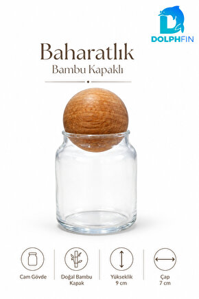Cam Baharatlık Kavanozu Küre Bambu Kapaklı 9x7 cm