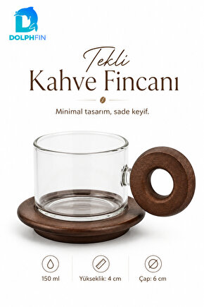 150 ml Ahşap Kulplu Cam Kahve Fincanı Ahşap Tabaklı 4 cm