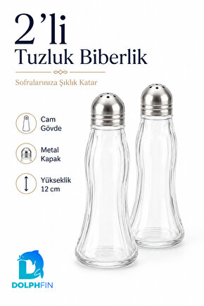 2’li Cam Tuzluk Biberlik Seti Metal Kapaklı 12 cm