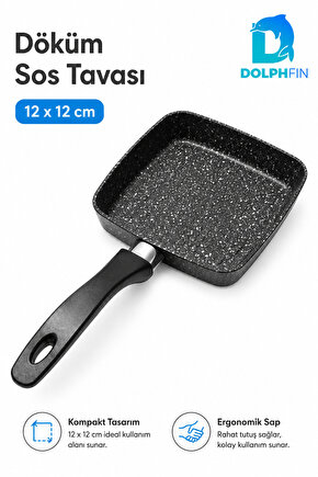 12x12 cm Kare Döküm Sos Tavası Mini Tava Ergonomik Saplı Siyah
