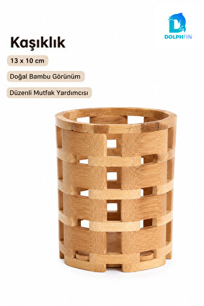 Bambu Kaşıklık 13 x 10 cm Örgü Tasarımlı Mutfak Gereçleri Düzenleyici