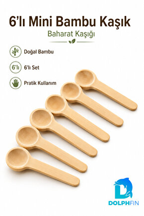 6’lı Mini Bambu Baharat Kaşığı Seti Doğal Ahşap Sunum Kaşığı