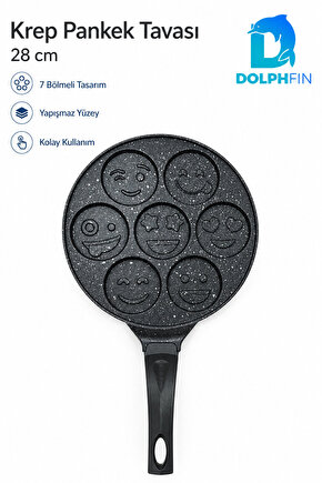28 cm 7 Bölmeli Emoji Desenli Yapışmaz Krep ve Pankek Tavası