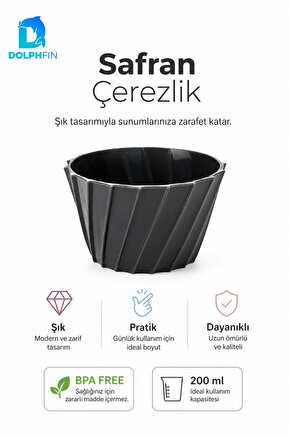 Safran Çerezlik 200 ml BPA Free Siyah Dekoratif Sunum Kasesi
