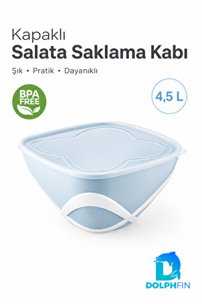 4,5 L Kapaklı Salata Saklama Kabı BPA Free Taşıma Saplı Mavi
