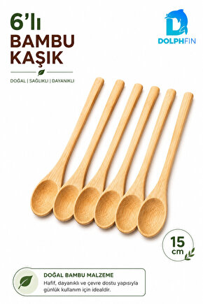 6’lı Bambu Kaşık Seti 15 cm Doğal Ahşap Baharat ve Sunum Kaşığı