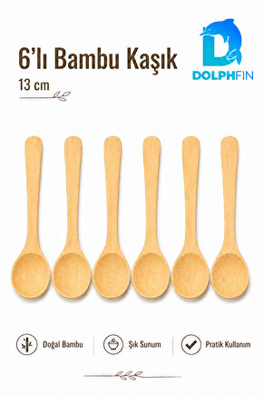 6’lı Bambu Kaşık Seti 13 cm Doğal Baharat Reçel Bal ve Sunum Kaşığı