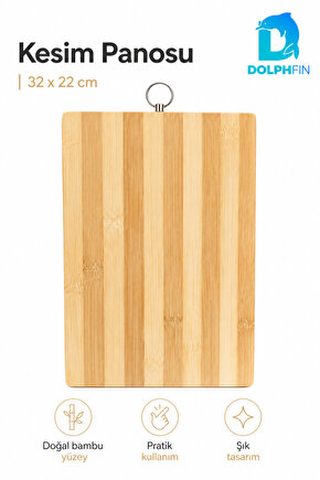 Bambu Kesim Panosu 32x22 cm Metal Halkalı Kesme ve Sunum Tahtası