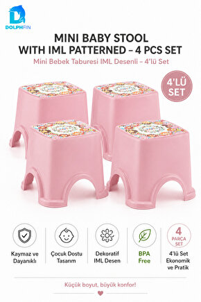 IML Desenli Pembe Mini Çocuk Taburesi 4’lü Set BPA Free