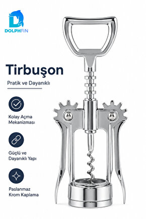 Kanatlı Tirbuşon Şarap Şişesi Açacağı Metal Krom Kaplama