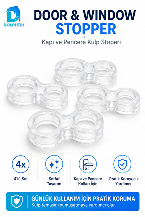 4’lü Kapı Pencere Kolu Koruyucu Stoper Şeffaf Kulp Tamponu