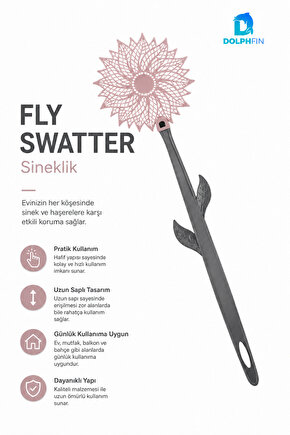 Çiçek Desenli Uzun Saplı Sinek Öldürücü Raket
