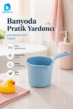 1,5 L Mavi Koçero Bebek Banyo Maşrapası BPA Free Ergonomik Saplı