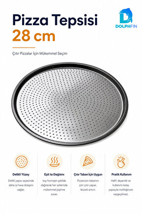 Delikli Pizza Tepsisi 28 cm – Yuvarlak Metal Pizza Pişirme Tepsisi